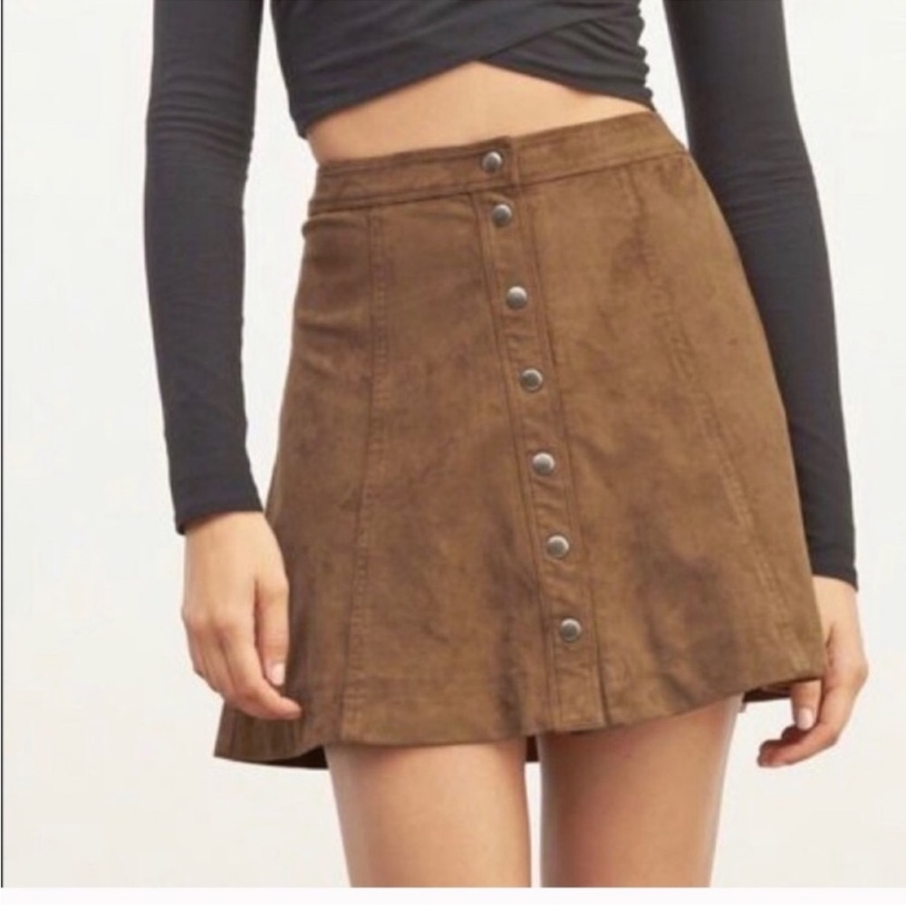 Abercrombie & Fitch brown faux suede button up mini skirt